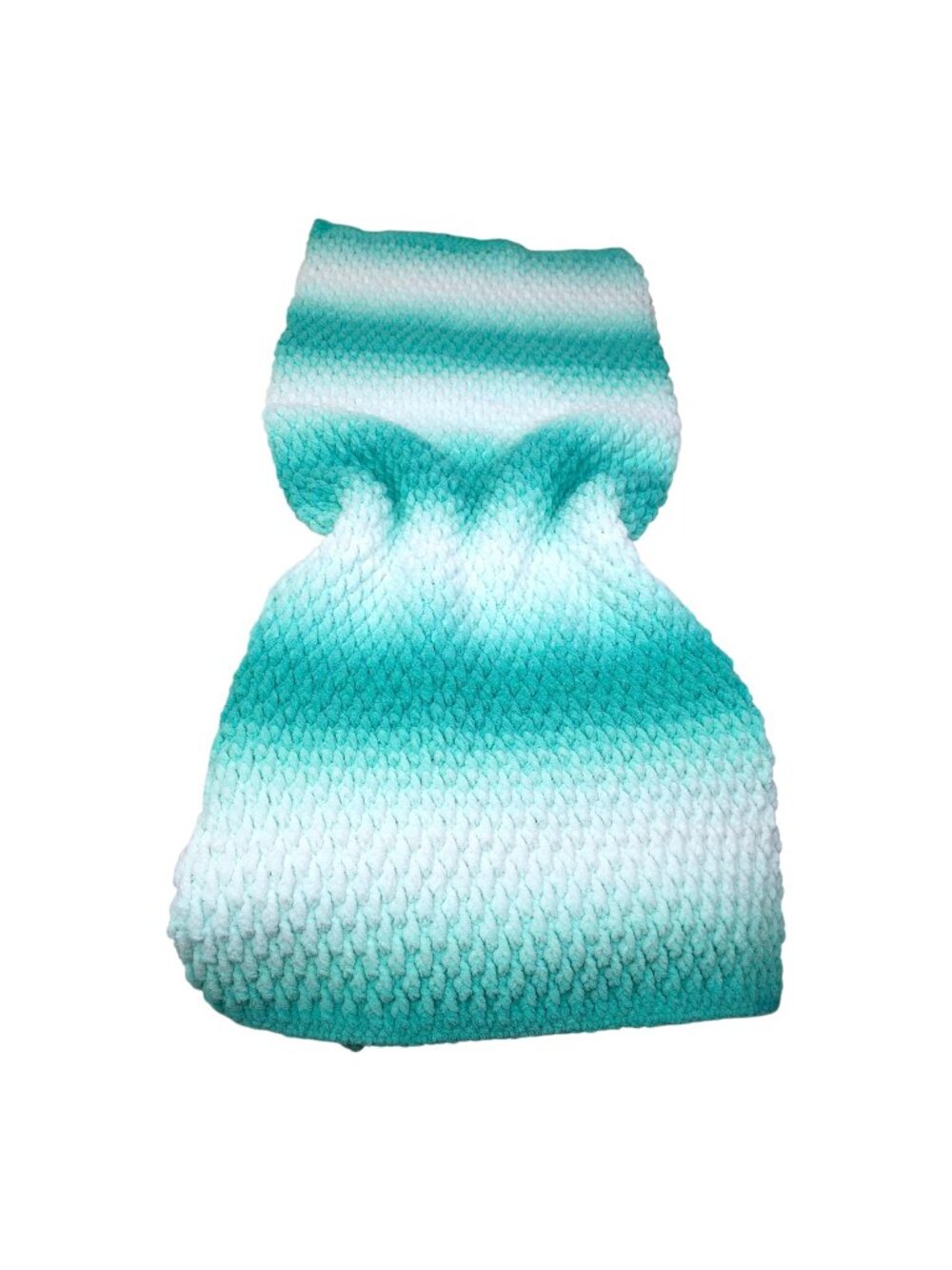 Chunky Evergreen Throw Blanket 52" X 61" Polyester Handmade Ripple Knit Teal